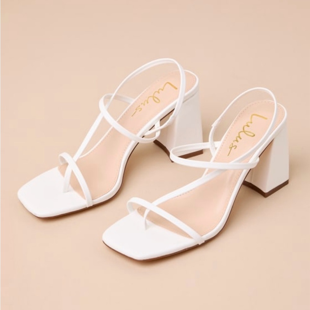 Lulu's White Strappy Block Heel Sandals
